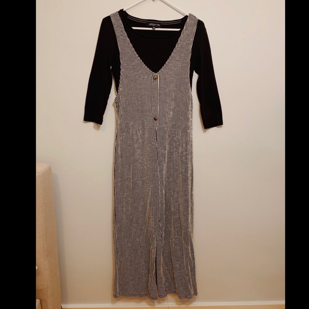 tj maxx black + white striped jumpsuit